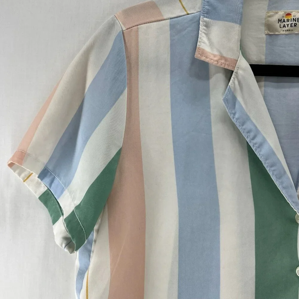 Marine Layer Doze Resort Shirt Womens XS Short Sleeve Pastel Striped Multicolor - Picture 4 of 9